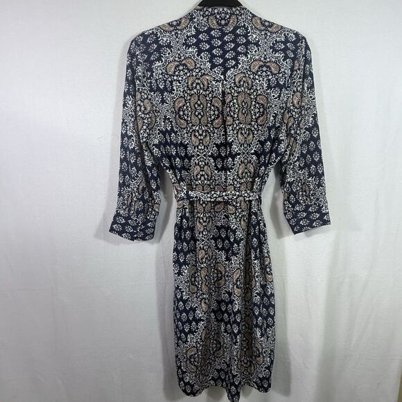 L'Agence Navy 100% Silk Paisley Tie Belt Button Front Shirt Stella Dress Size S - Picture 2 of 14